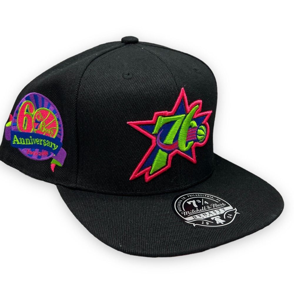 Mitchell & Ness Hat Mens 7 3/4 Black Fitted 76ers Color Bomb NBA HWC Streetwear